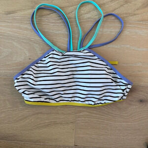Victorias Secret Racer Back High Neck Swim Bikini Colorful Black White Stripes